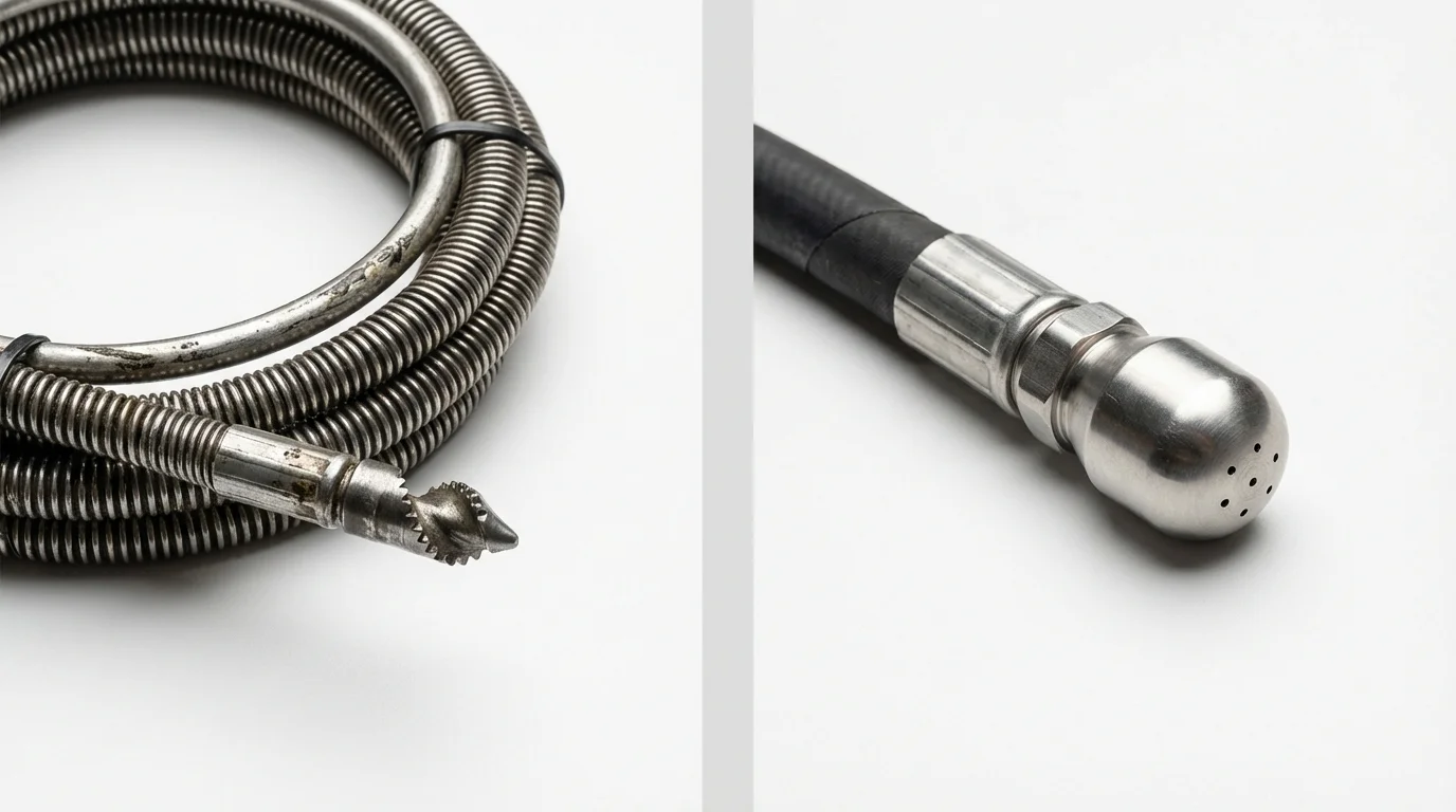 Drain snake cable and hydro jetting nozzle used for drain cleaning in Somerville, TX