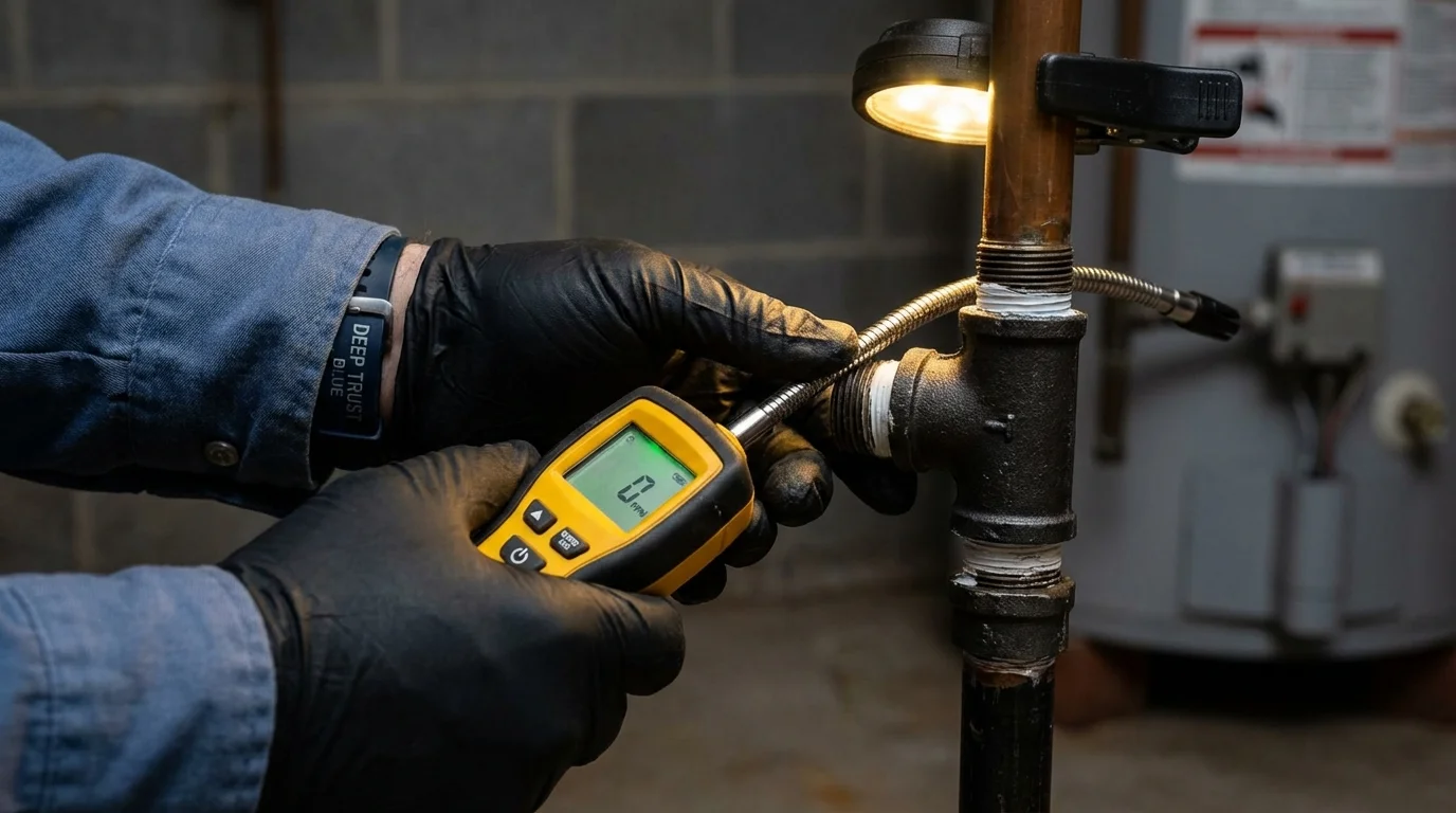 Gas leak detection with electronic sniffer by Johns Plumbing LLC in Somerville