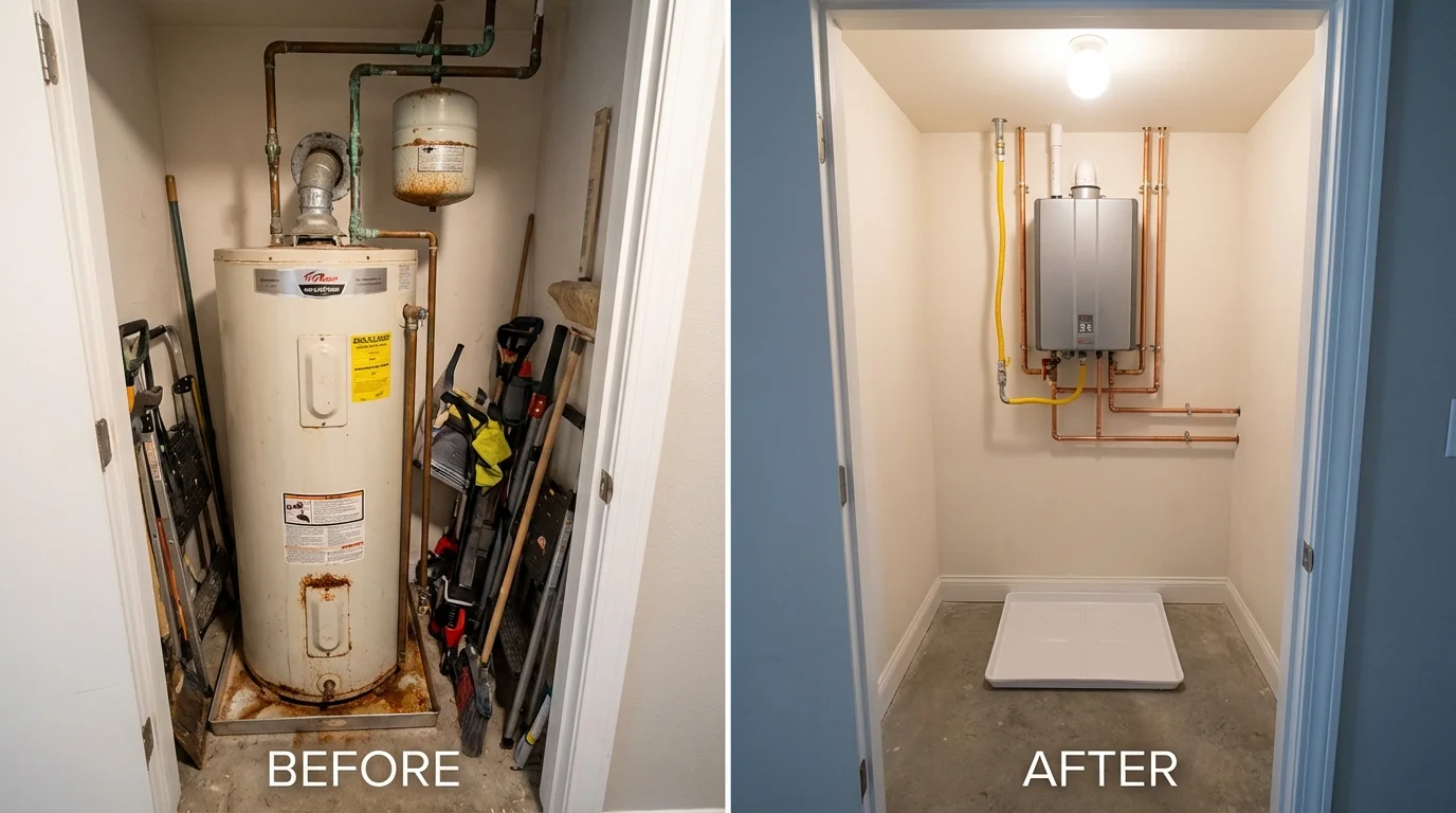 Tank water heater versus wall-mounted tankless unit comparison for Somerville, TX homeowners